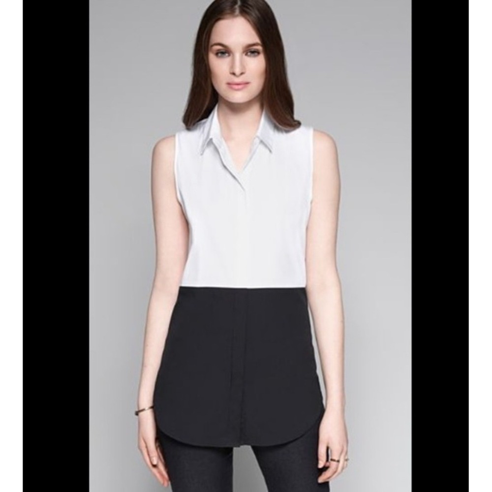 Theory Womens Black White Colorblock Sleeveless Button Down Shirt Top Size Small